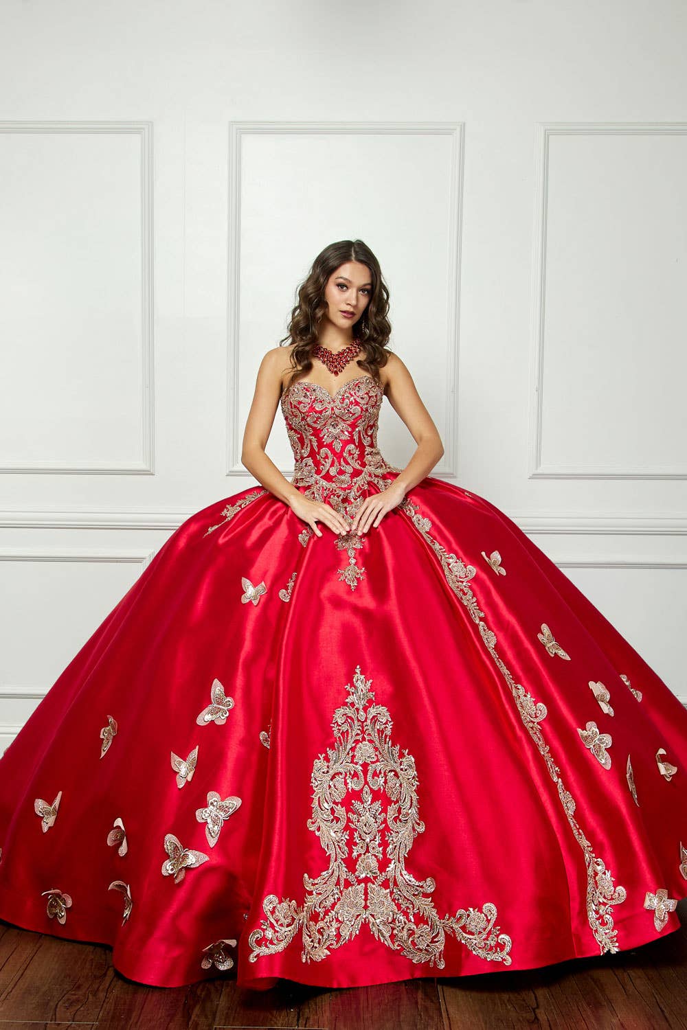 Petite Adele - Wholesale Gown - Women's - Gold Butterfly Accented Quince Dress0