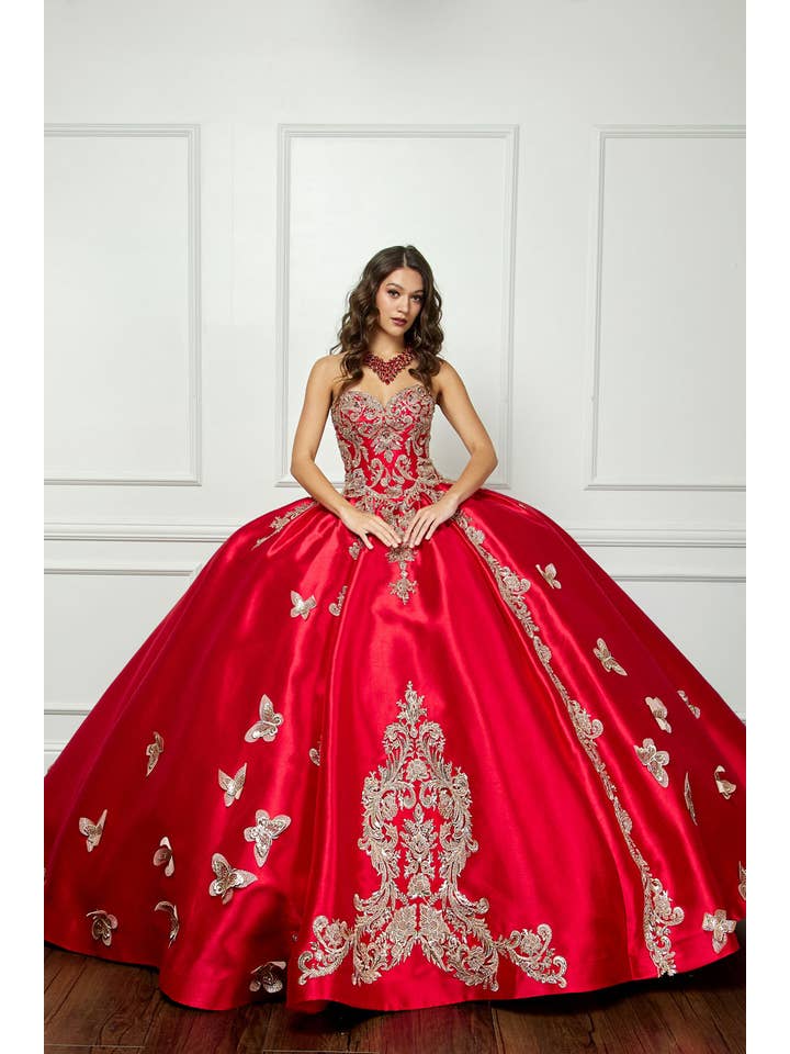 Petite Adele - Wholesale Gown - Women's - Gold Butterfly Accented Quince Dress