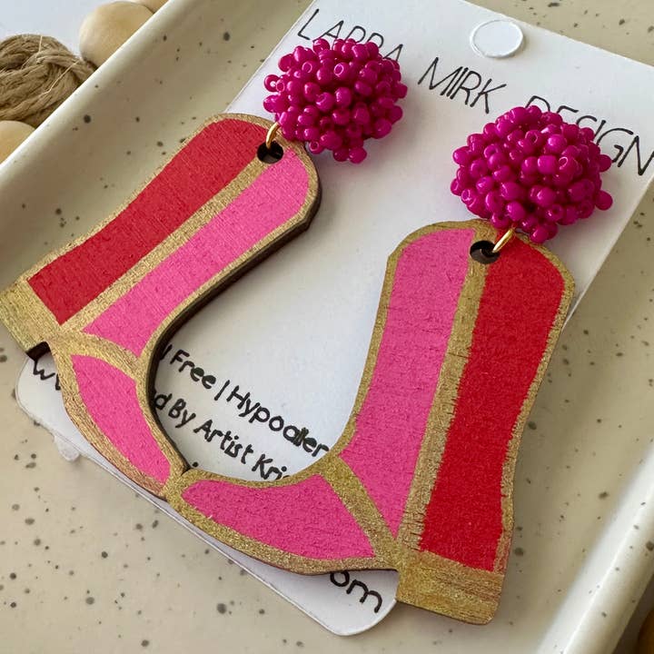 Reba Boot Earrings | Red & Pink for wholesale by Larra Mirk Design