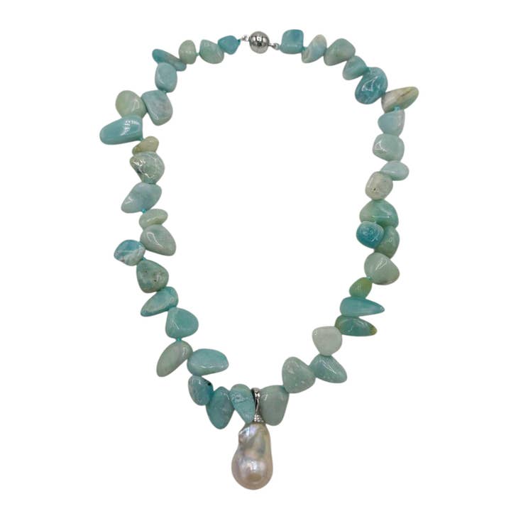 171-06-S | STACKED AMAZON QUARTZ W/ WILD PEARL DROP for wholesale by Girl With A Pearl