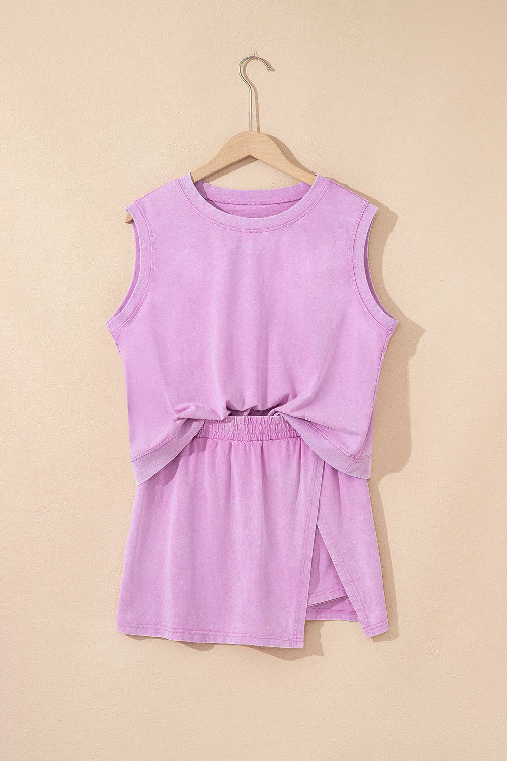 PRETTY BASH - Wholesale Top & Skirt Set - Women's - Mineral Wash Tank Top and Lined Split Skirt Set0