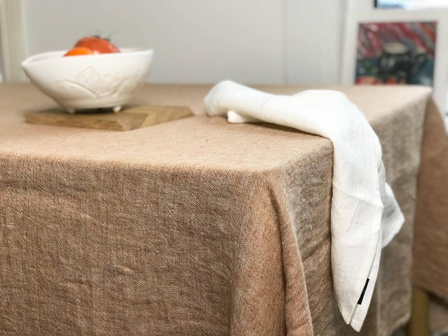 True Linen – wholesale Prydnadsfilt – Muskotbrun linnepläd2