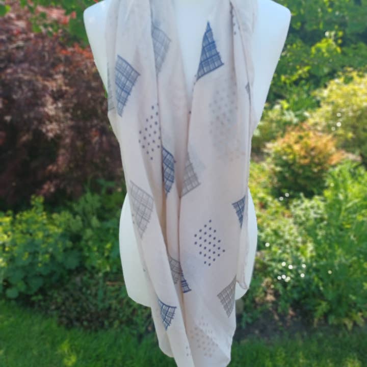 Tørklæder/ sjal af viskose og bomuld, beige blå for engroshandel hos perleperle