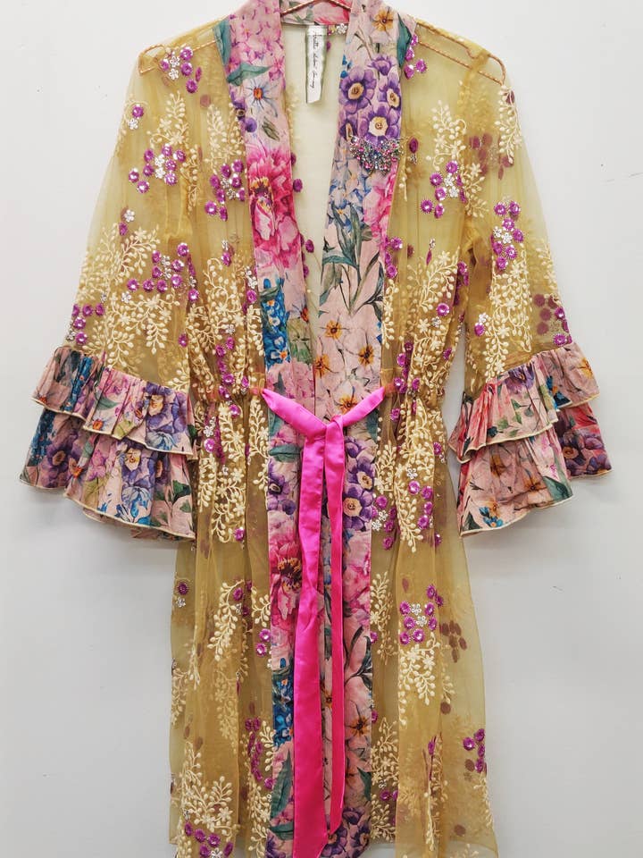 Antique Floral Miss September Embellished Mesh Kimono / Topper for wholesale on Faire22