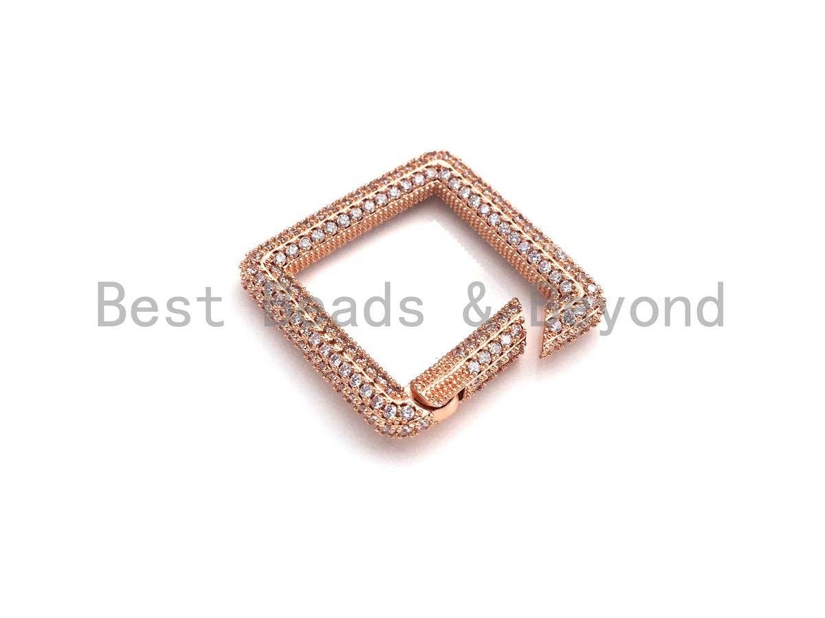 BestBeads&Beyond - Wholesale Sluiting - Volledig CZ Micro pave veer karabijnhaaksluiting, goud/rose goud/zilver/zwart, vierkante vorm karabijnhaaksluiting, 27 mm, sku #H2613