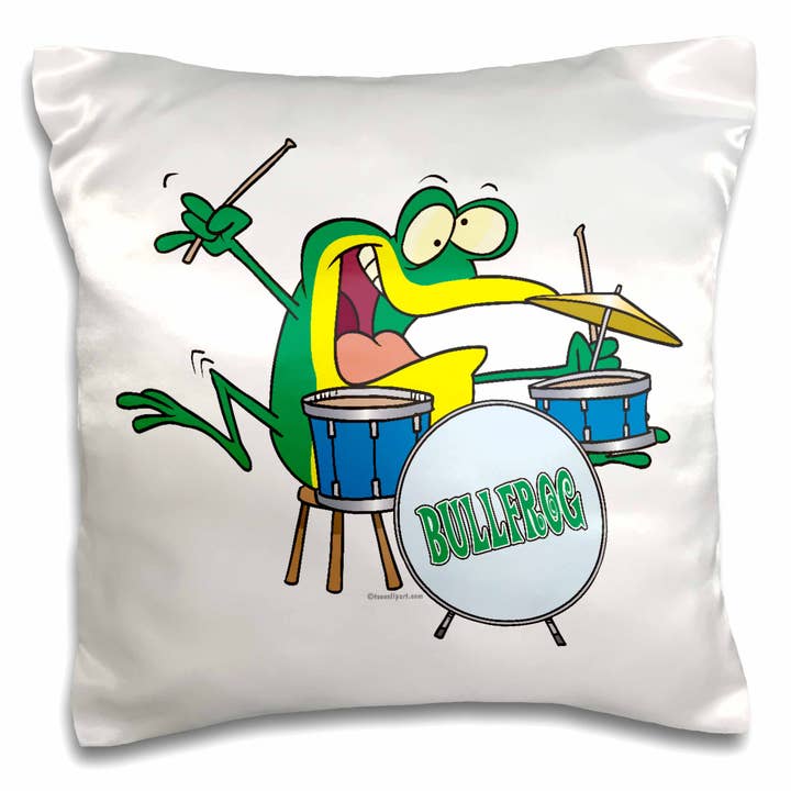 3dRose, Funny Silly Cartoon Frog Drummer Cartoon, Pillow Case for wholesale by 3dRose