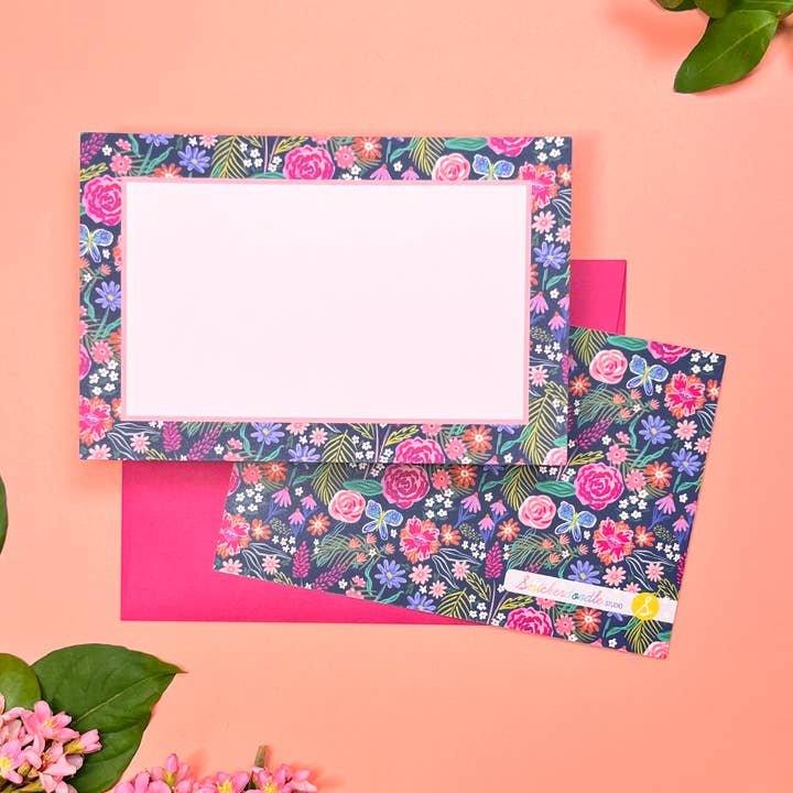 Summer Night Max Floral • 4"x6" Flat Note Cards (Stationery set of 10) for wholesale by Snickerdoodle Studio