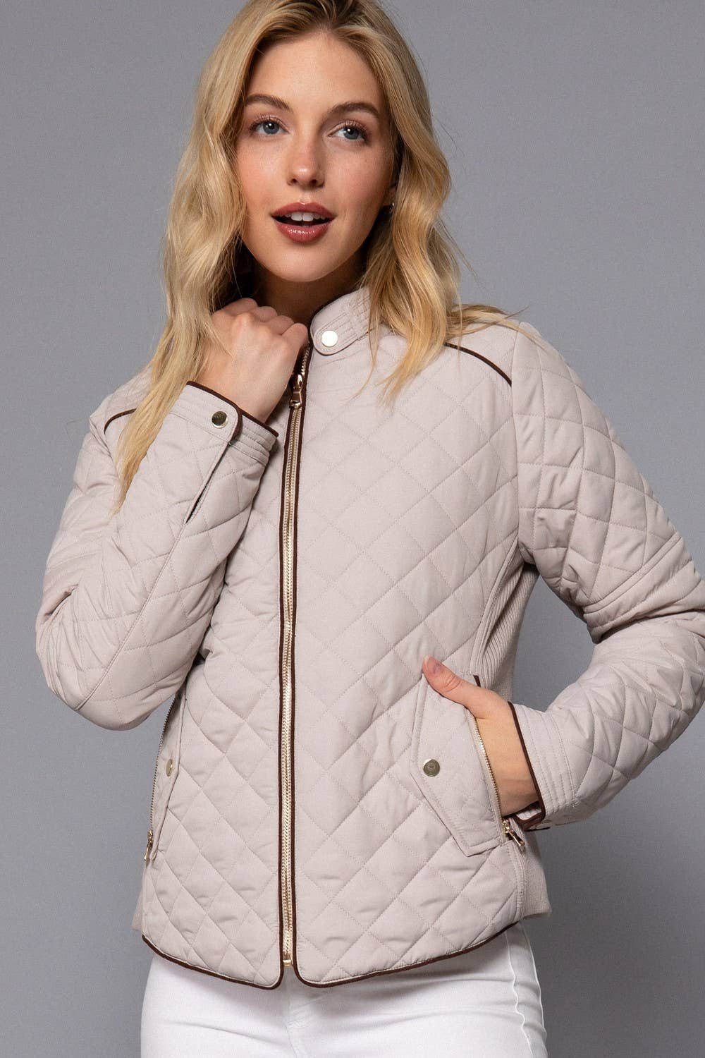 Vanilla Monkey - Wholesale Jacket - Women's - Suede Piping Detail Side Rib Quilted Padding Jacket5