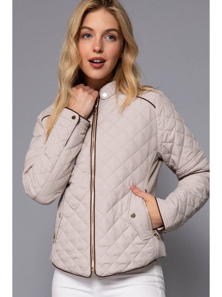 Vanilla Monkey - Wholesale Jacket - Women's - Suede Piping Detail Side Rib Quilted Padding Jacket5