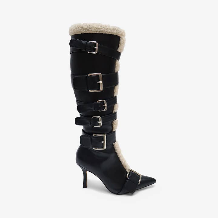 INGRID- Knee High Boot, Side Buckle Detail, Pointed Toe for wholesale by Lemonade Shoes