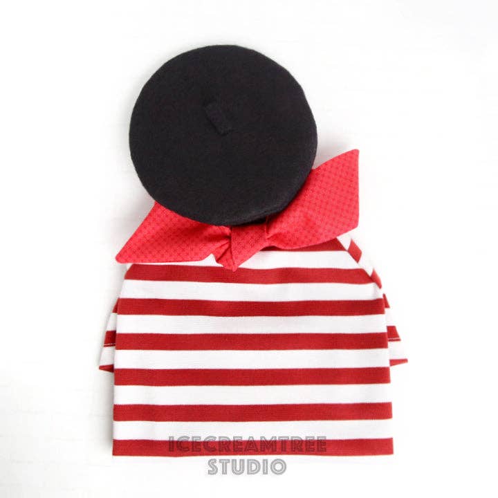 French Look Outfit Scarf and Red Stripe Top Set for wholesale by Icecreamtree Studio