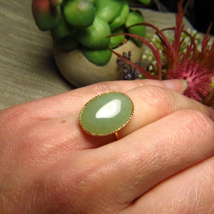 TOURMALYN - Vente Bague de cocktail/de cérémonie - Bague "ELSA" dorée or fin en pierre d'Aventurine1