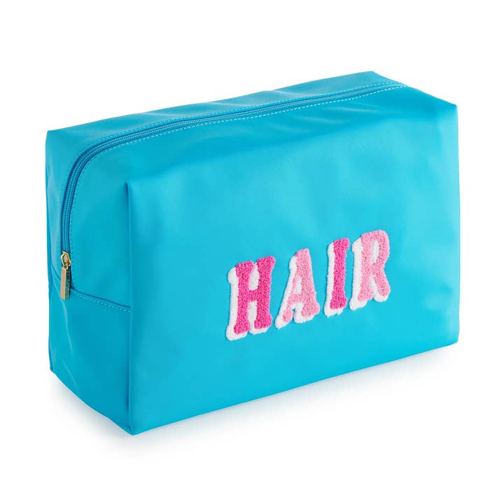 "HAIR" OVERSIZED ZIP POUCH, AZURE for wholesale by Shiraleah