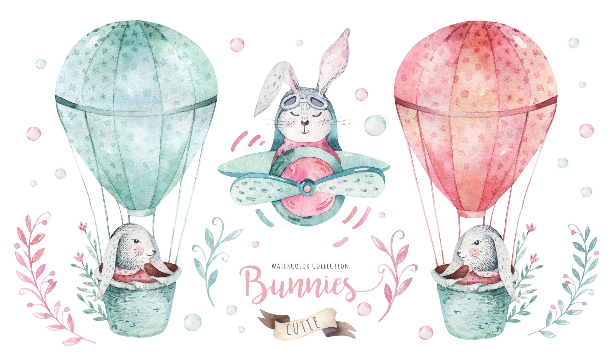 Les Panoramiques – Engroshandel Tapetrulle – Panorama tapet kaniner i luftballoner2