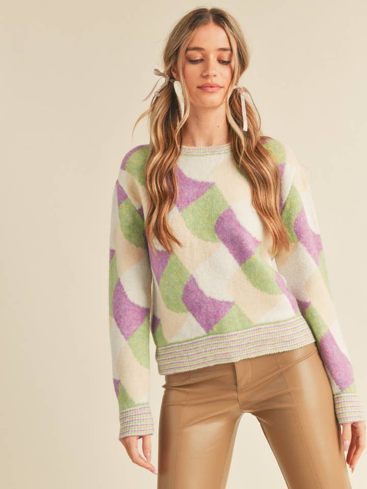&MERCI - Wholesale Knit Sweater - Women's - COLORFUL ABSTRACT KNIT SWEATER MSW1028410