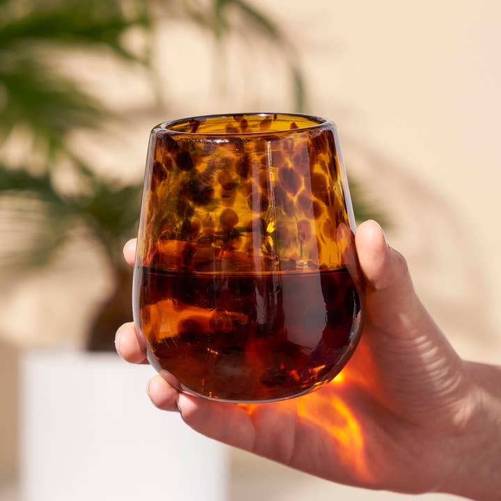Brown Tortuga Recycled Glass Stemless Wine Glasses - Set of 2 for wholesale on Faire