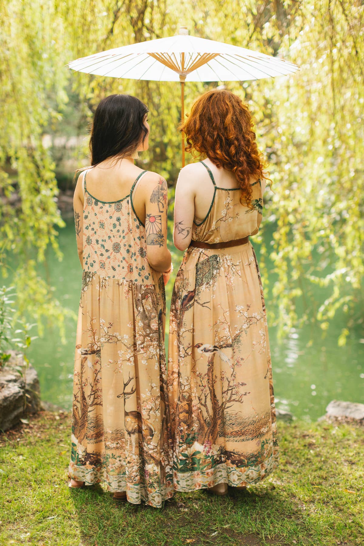 Market of Stars (USA) - Wholesale Dress - Women's - Fable Bohéme Long Maxi Slip Dress w/ Blossoms, Deer & Moon1