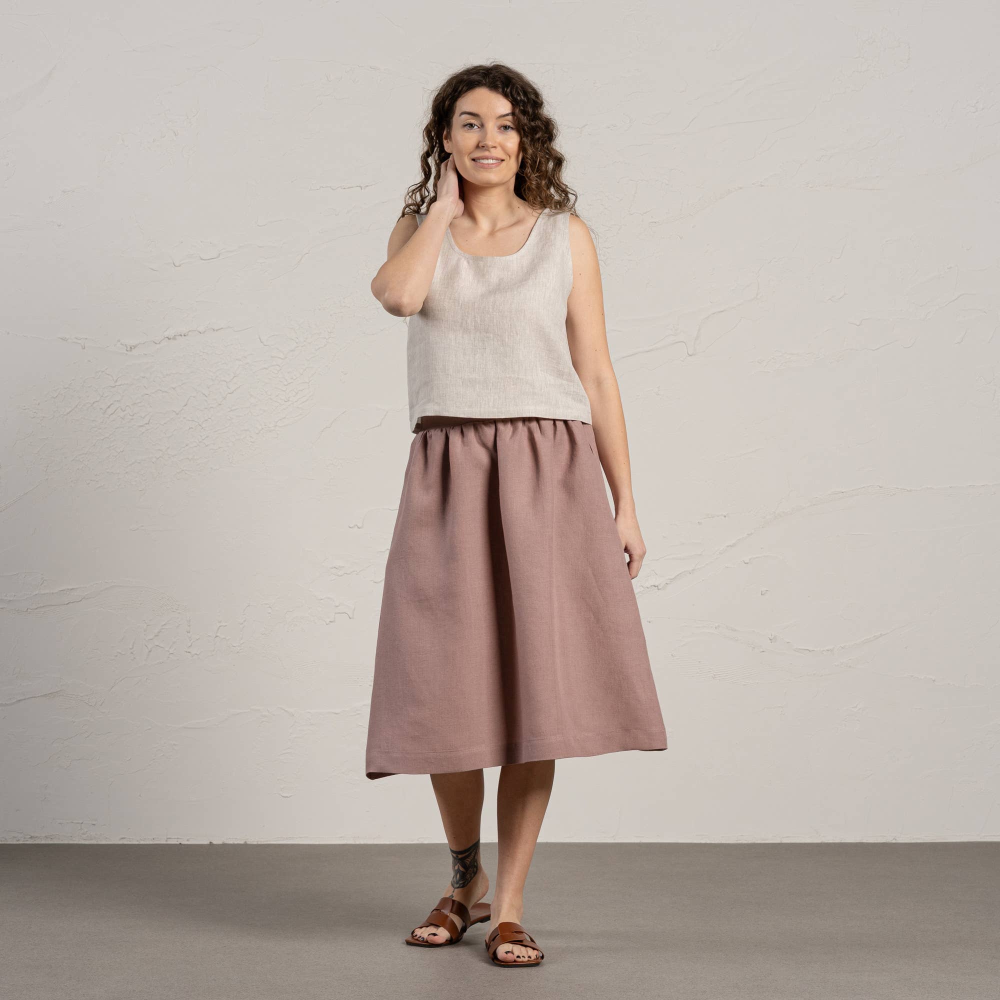 menique - Wholesale Skirt - Women's - Linen Midi Skirt Sophia - Casual Linen Skirt with Pockets13
