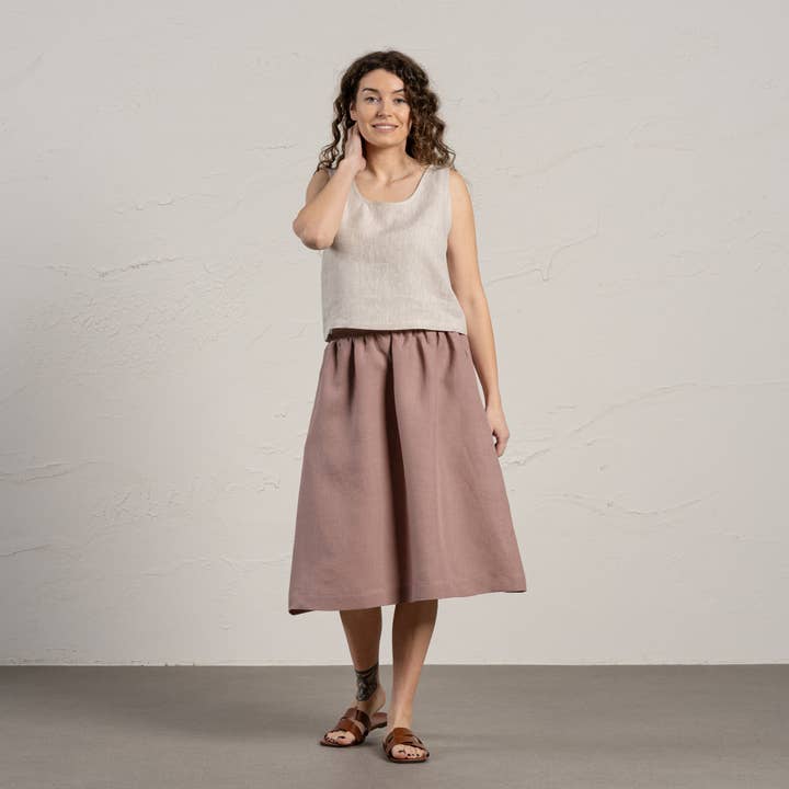 menique - Wholesale Skirt - Women's - Midi Linen Skirt Sophia - Natural 100% Linen A Line Skirt14