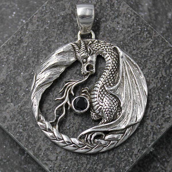 Sterling Silver Dragon Pendant with Gemstone accent for wholesale by Goddess Design Studio