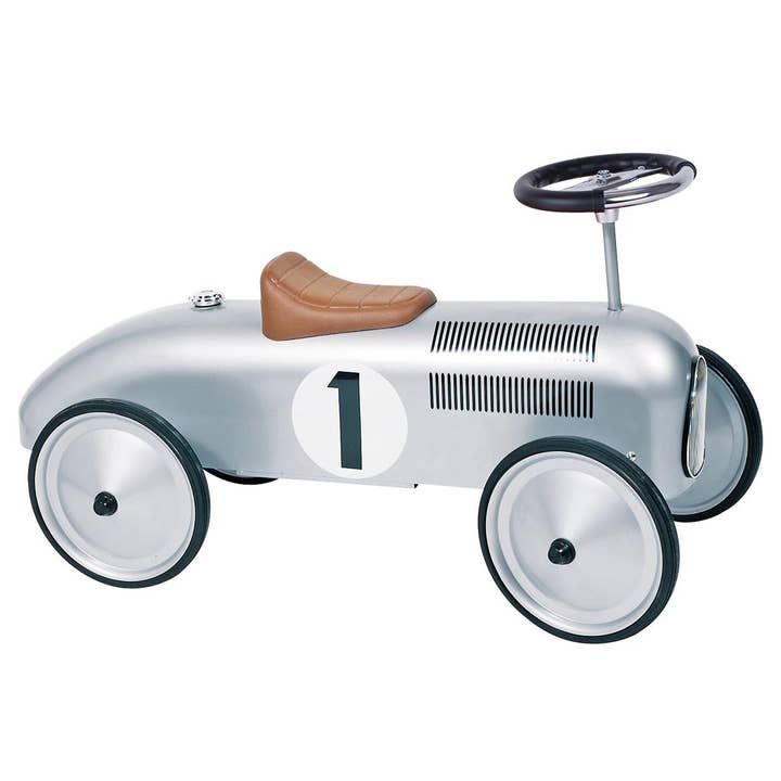 Goki America - Wholesale Toy Car/Truck - Kids - Classic Vintage Race Car Ride-On Vehicle, Silver