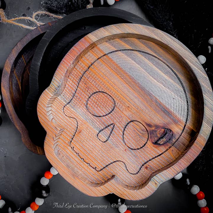 Third Eye Creation Company - Wholesale Decorative Tray - Hardwood Spooky Skull Tray, Wooden Skull Dish, Halloween
