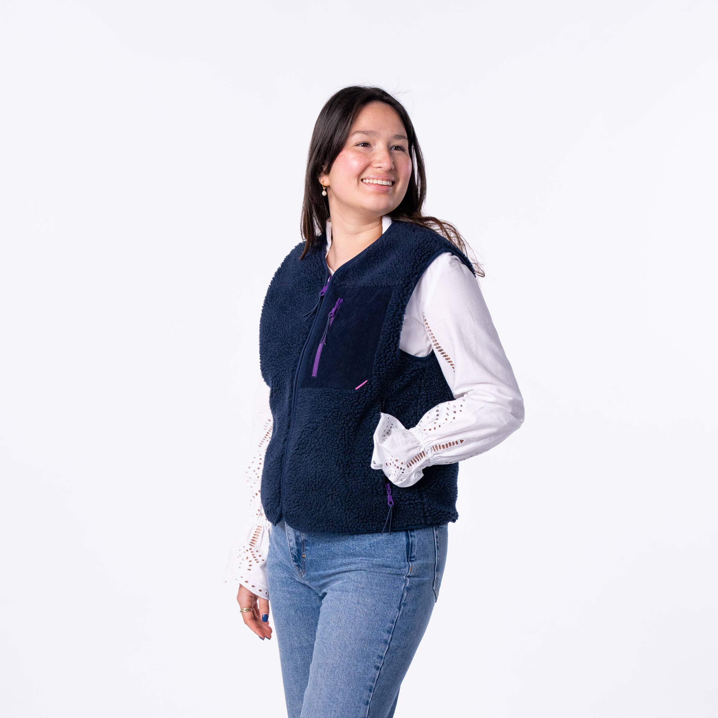 BILLYBELT - Wholesale Outerwear Vest - Women's - Women's sleeveless zip-up sherpa vest Navy6