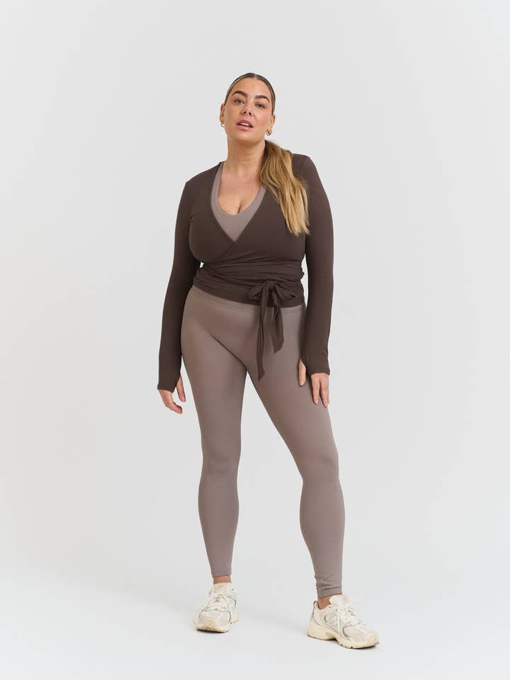 Sisterly Tribe - Wholesale Athletic top – Women′s - Soft Ballet Wrap Top - Espresso5
