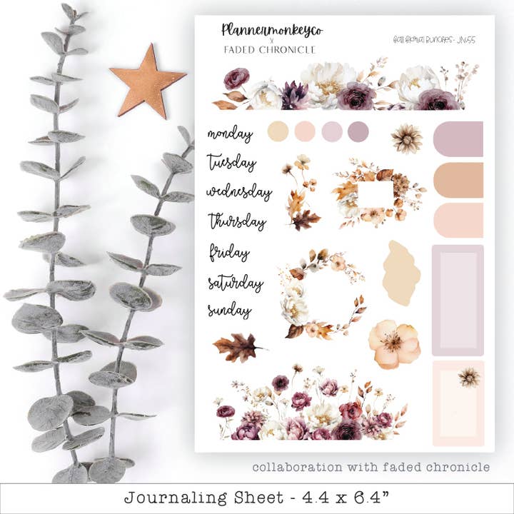 Fall Floral Bunches Journaling Deco Sheet (PMC X FC) for wholesale by Plannermonkeyco
