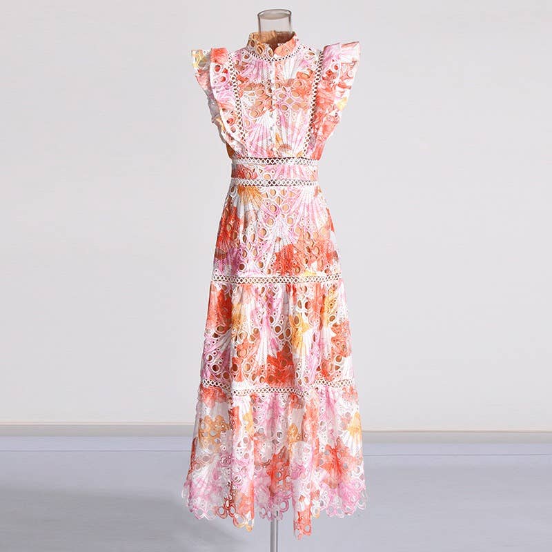 Productseeker – Vestido - Mulher por atacado – Vestido midi elegante sem mangas em renda bordada com flores4