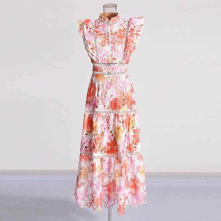 Productseeker – Vestido - Mulher por atacado – Vestido midi elegante sem mangas em renda bordada com flores4