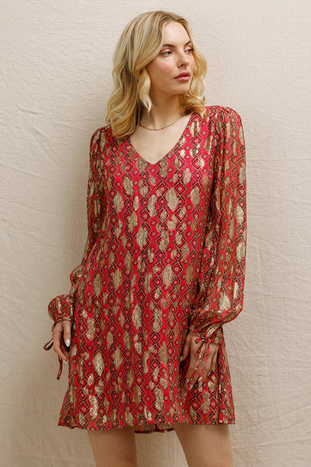 Rose Multi Mini-robe à manches longues à pois en lurex en vente sur Faire3