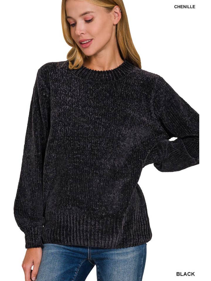 Vanilla Monkey - Wholesale Knit Sweater - Women's - Round Neck Balloon Sleeve Chenille Sweater