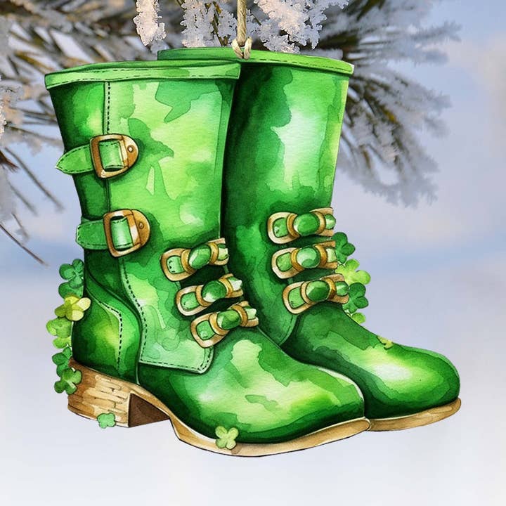Irish Green Boots Wooden Ornaments by G. DeBrekht for wholesale by Designocracy
