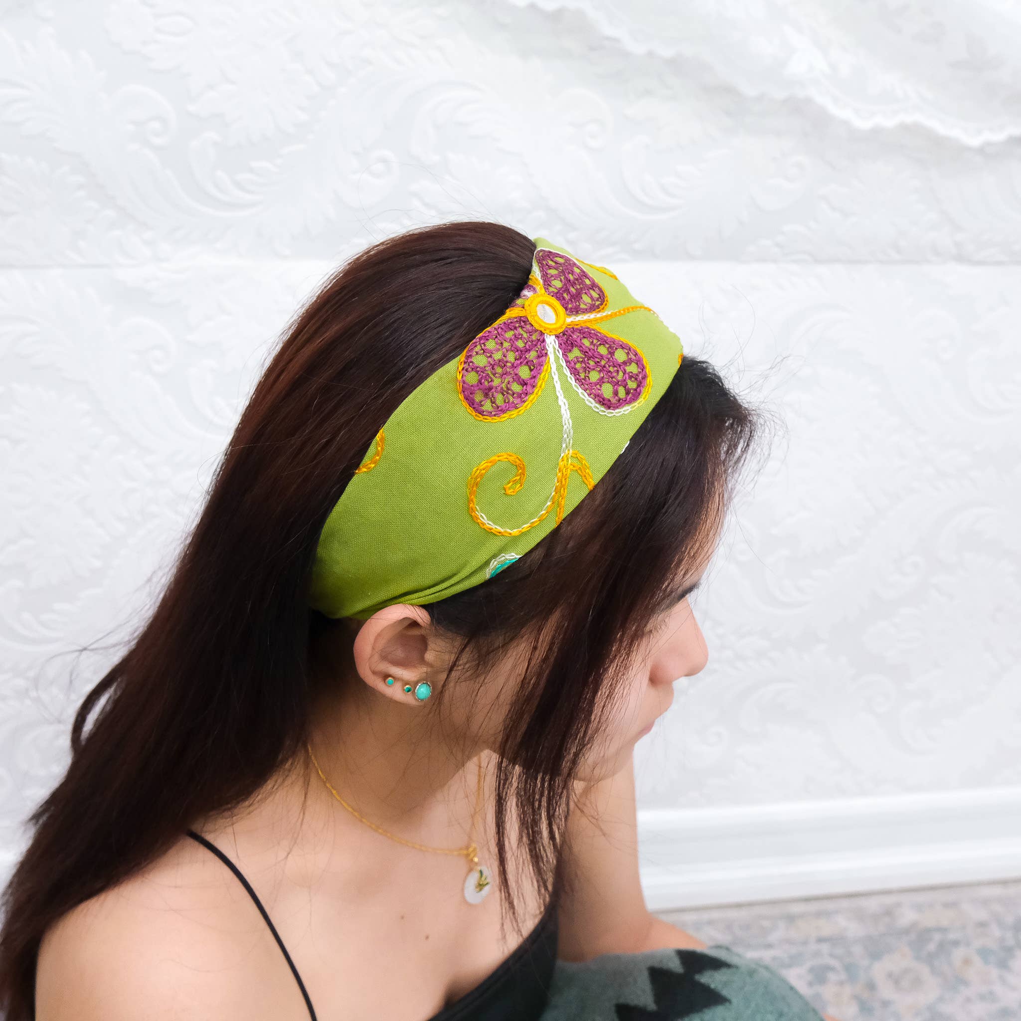 Karma Nepal Crafts - Wholesale Fashion Headband - Women's - Hand Embroidered Cotton Boho Hippie Stretchy  Head Wraps 2