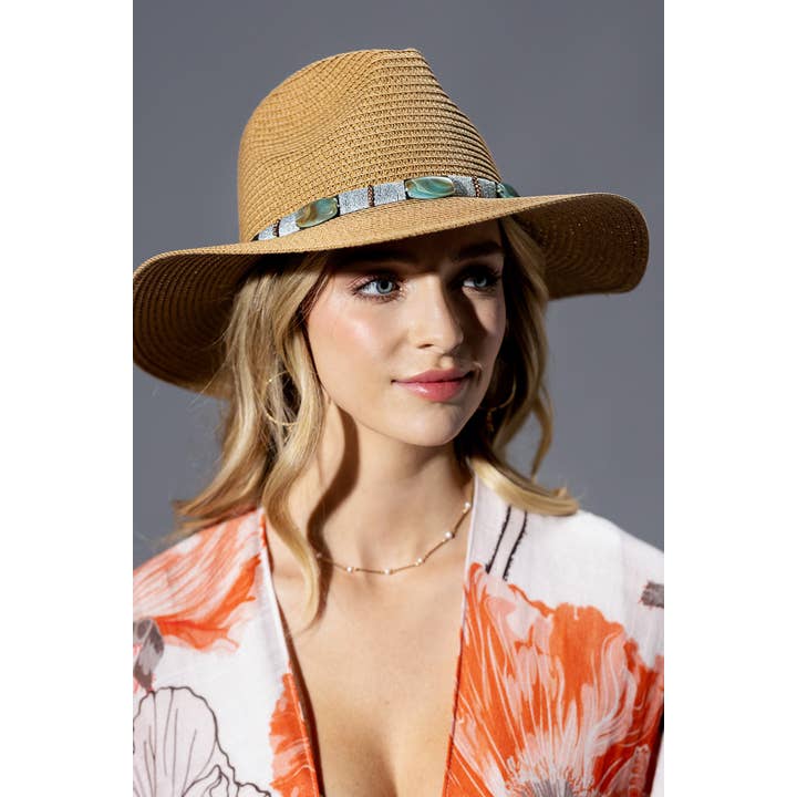 Urbanista - Wholesale Straw Hat - Women's - Turquoise Beaded Band Straw Sun Hat