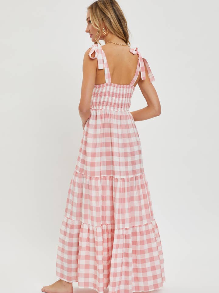 Sweet Lovely by Jen – Vestido - Mulher por atacado – Vestido maxi xadrez com camadas e alças1