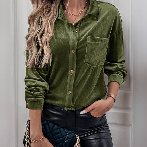 Lovesoft - Wholesale Button Down Shirt - Women's - Women's Long Sleeve Velvet Cardigan Top4
