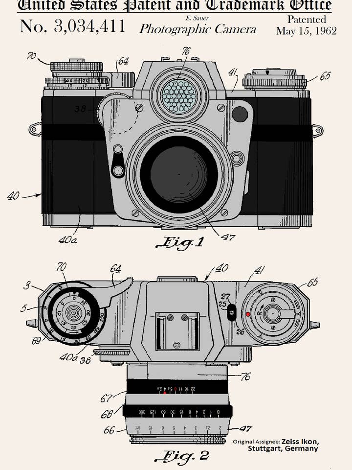 Biglietto di auguri quotidiano con fotocamera fotografica Ikon per la vendita all'ingrosso da parte di PATENT PRESS GREETING CARDS