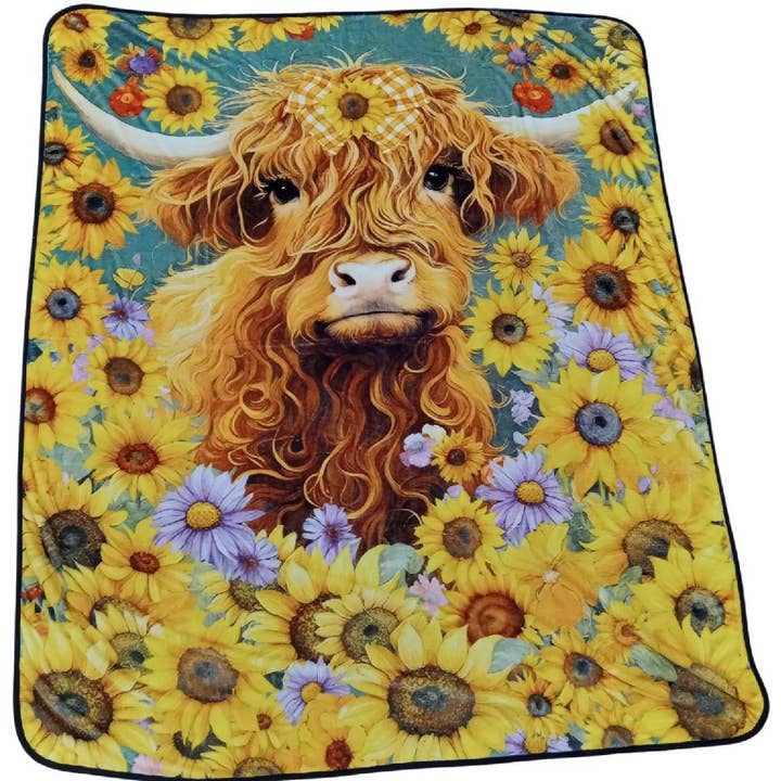"Highland Cow" 1-Ply Medium Weight Faux Fur Blanket for wholesale by Duke Imports
