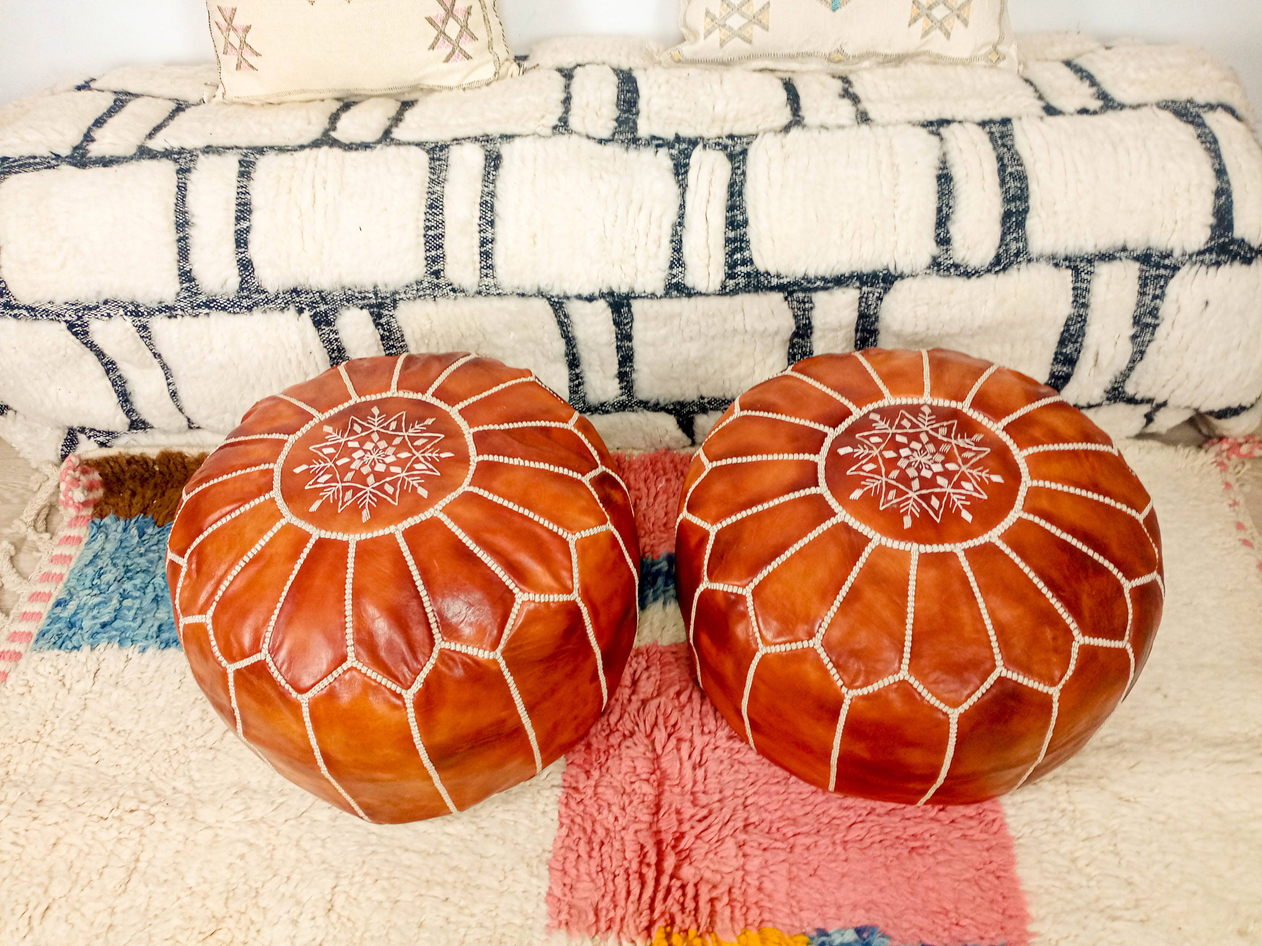 BohoVibeCraft - Wholesale Pouf - SET OF 2 Moroccan Leather Pouf Ottoman Moroccan footrest5