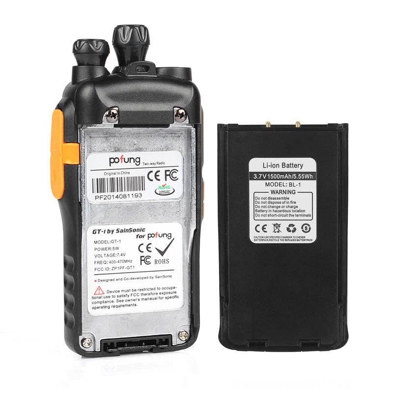 Radioddity - Vente Appareil technologique portable - Baofeng GT-1 [paquet de 2] | UHF | 5 W | 16 canaux | Lampe de poche | Radio bidirectionnelle à fonction FM6