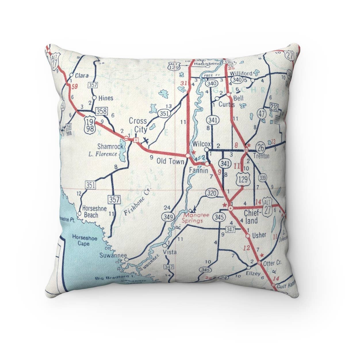 Daisy Mae Designs - Wholesale Throw/Decorative Pillow - Old Town Florida Map Pillow– 18" Square Throw Pillow