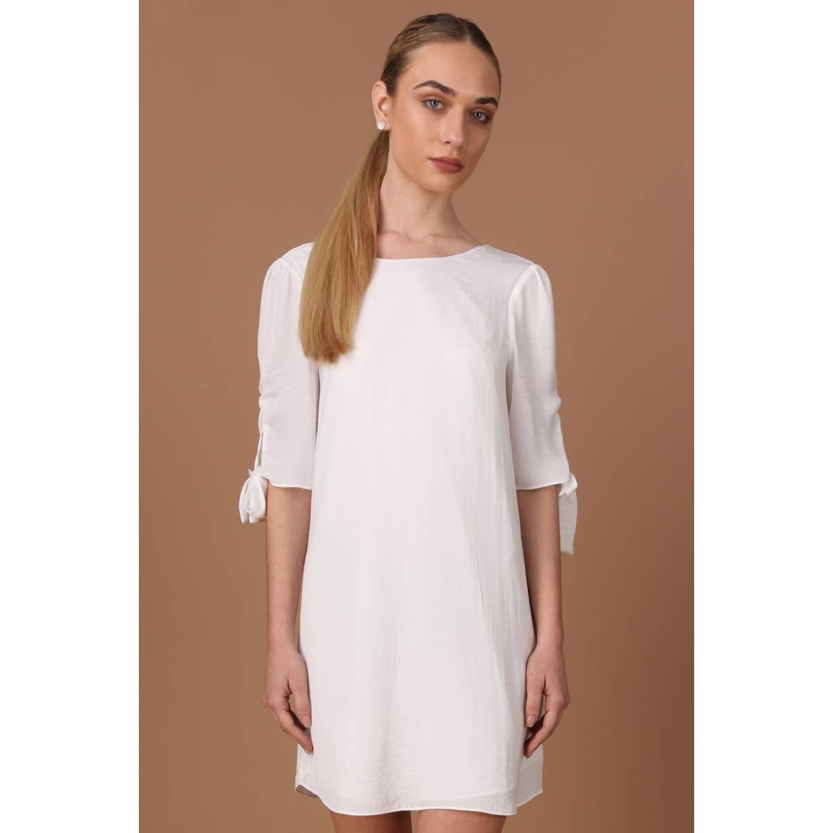 Naked Zebra Rack - Wholesale Dress - Women's - Ruched Tie Sleeve Shift Dress3