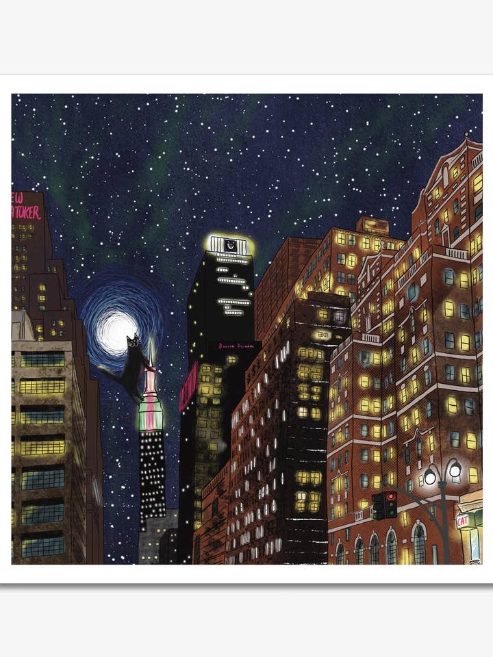 Kattekunsttryk: Kat Kong - Kat på Empire State Building NY for engroshandel hos Dariia Dziuba