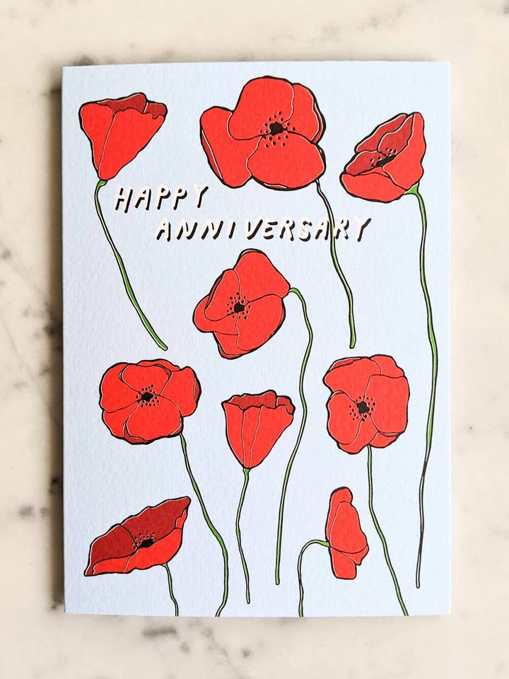 Happy Anniversary Poppies - Blue & Red for wholesale by Madeleine Sywulak US