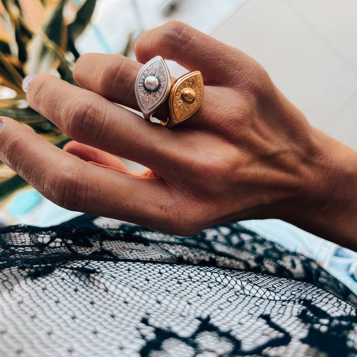 Goupi - Wholesale Band/Stacked Ring - Bull protection eye ring in silver and gold1