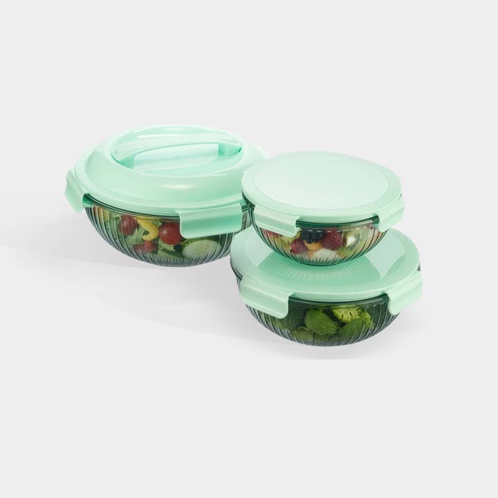 Borosilicaat glazen mengkom set - Diamantblauw (met handvat) voor wholesale door Genicook Product LLC