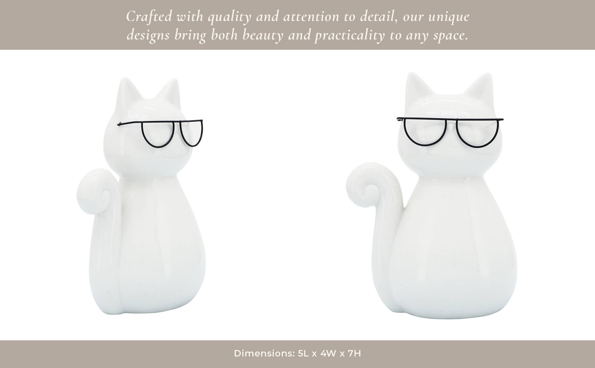 Sagebrook Home - Wholesale Decorative Figurine - Figurine - White Porcelain Cat with Glasses, 7 in.12