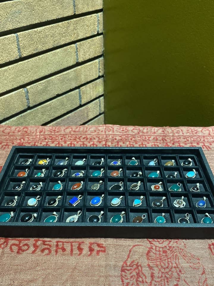 Silver Pendant w/Assorted Semi-Precious Stones (M) for wholesale by Katmandu Trading Co.